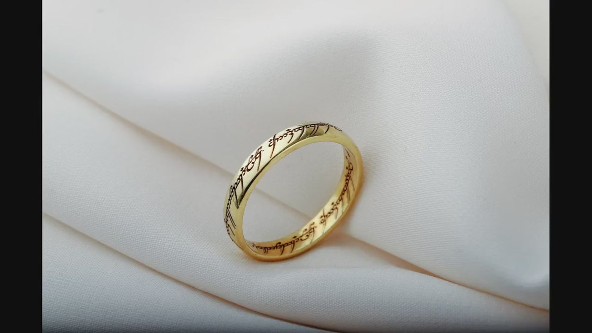Handmade LOTR Rings in Sterling Silver, Comfort Fit Ring in Yellow Gold Rings, Wedding Ring, Anniversary Ring,Unique Wedding Ring