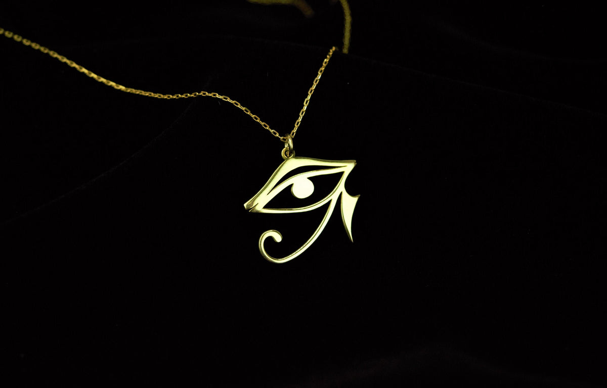 14K Solid Gold Handmade Eye Of Horus Necklace, Ra Eye Necklace, Spiritual Necklace, Gift for Mom, Protection Jewelry, Wadjet, Udjat