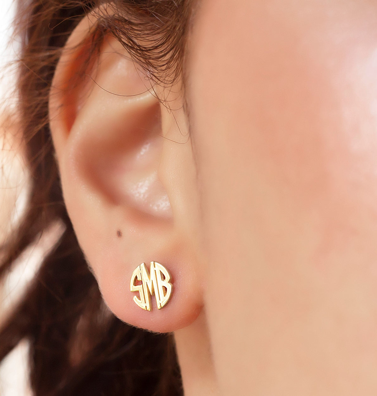 14K Real Gold Dainty Monogram Earrings, Personalized Block Monogram Earrings, Custom Name Earrings