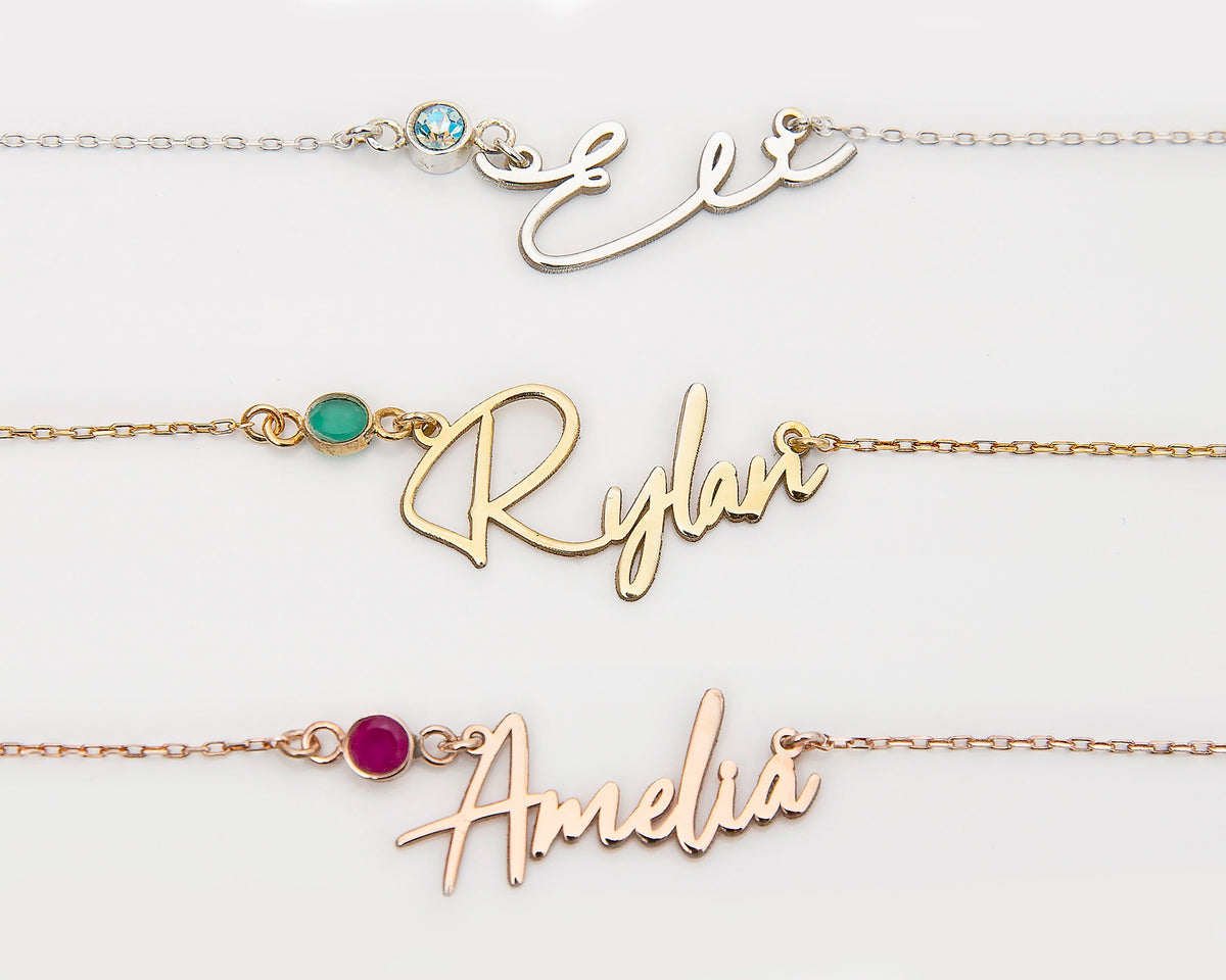 Custom Name Necklace, Personalized Name Necklace, Name Necklace with Birthstone, Custom Name Choker with Birthstone, Everyday Name Necklace