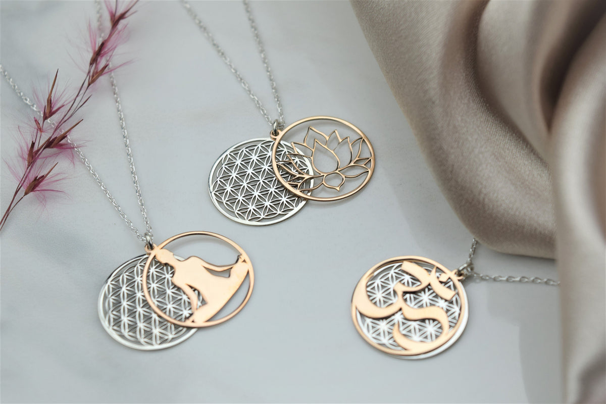 Flower Of Life Necklace • Om Necklace • Lotus Necklace • Flower of Life Pendant • Dainty Yoga Necklace • Lotus Necklace Sterling Silver