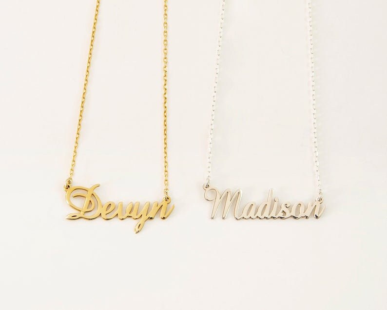 Name Necklace 14k Yellow Gold, Personalized Name Jewelry • Custom Solid Gold Necklace • 14k White Gold and Rose Gold
