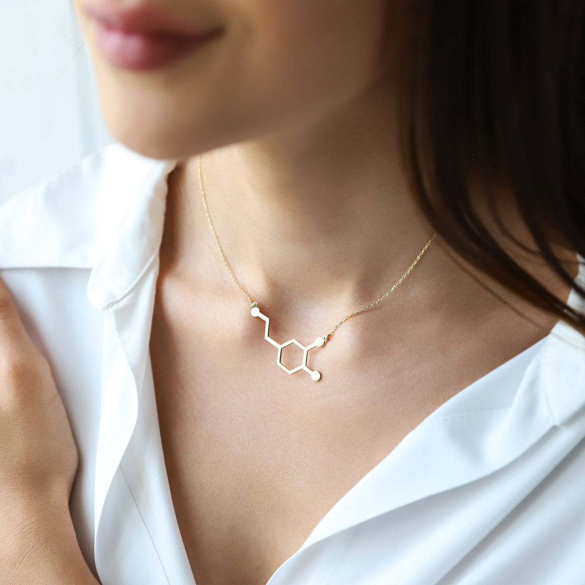 Dopamine Molecule Necklace • Happiness Jewelry • 925 Sterling Silver Necklace • Dopamine Symbol Necklace • Chemistry Gift • Science Jewelry