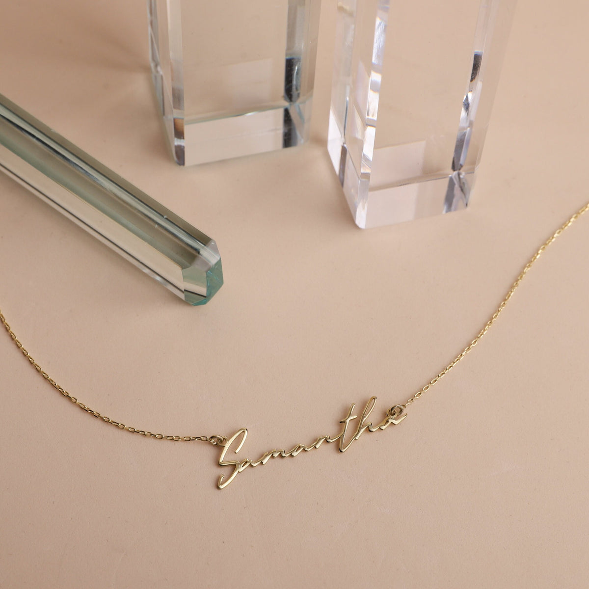 14K Solid Gold Cursive Name Necklace For Women, Real Gold Personalized Name Jewelry with Birthstone add on • Gift for Her