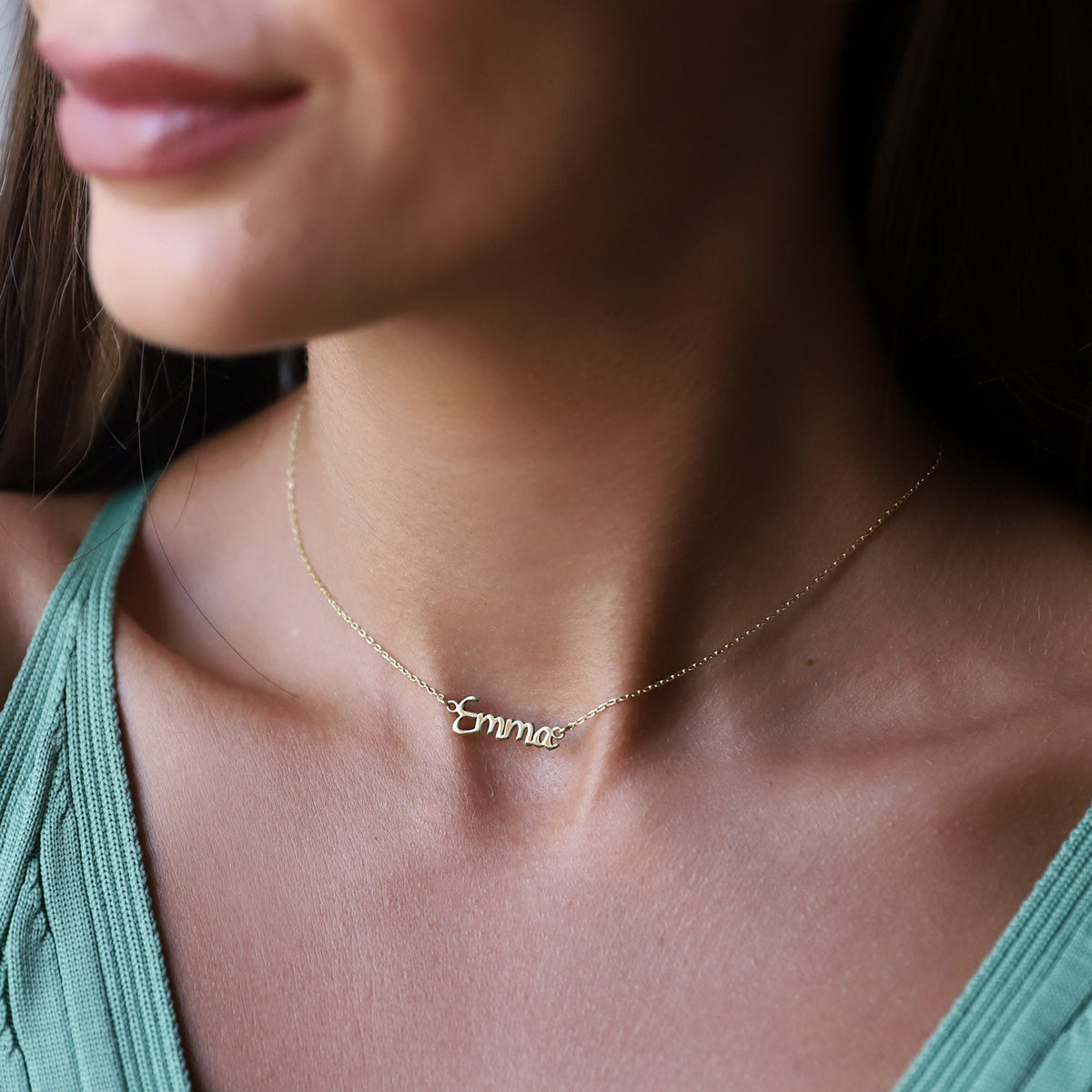 Solid Gold Jewelry Women 14K Name Necklace, Personalized Cute Name Pendant, Dainty Everyday Name Necklace Solid Gold | Gifts for Her