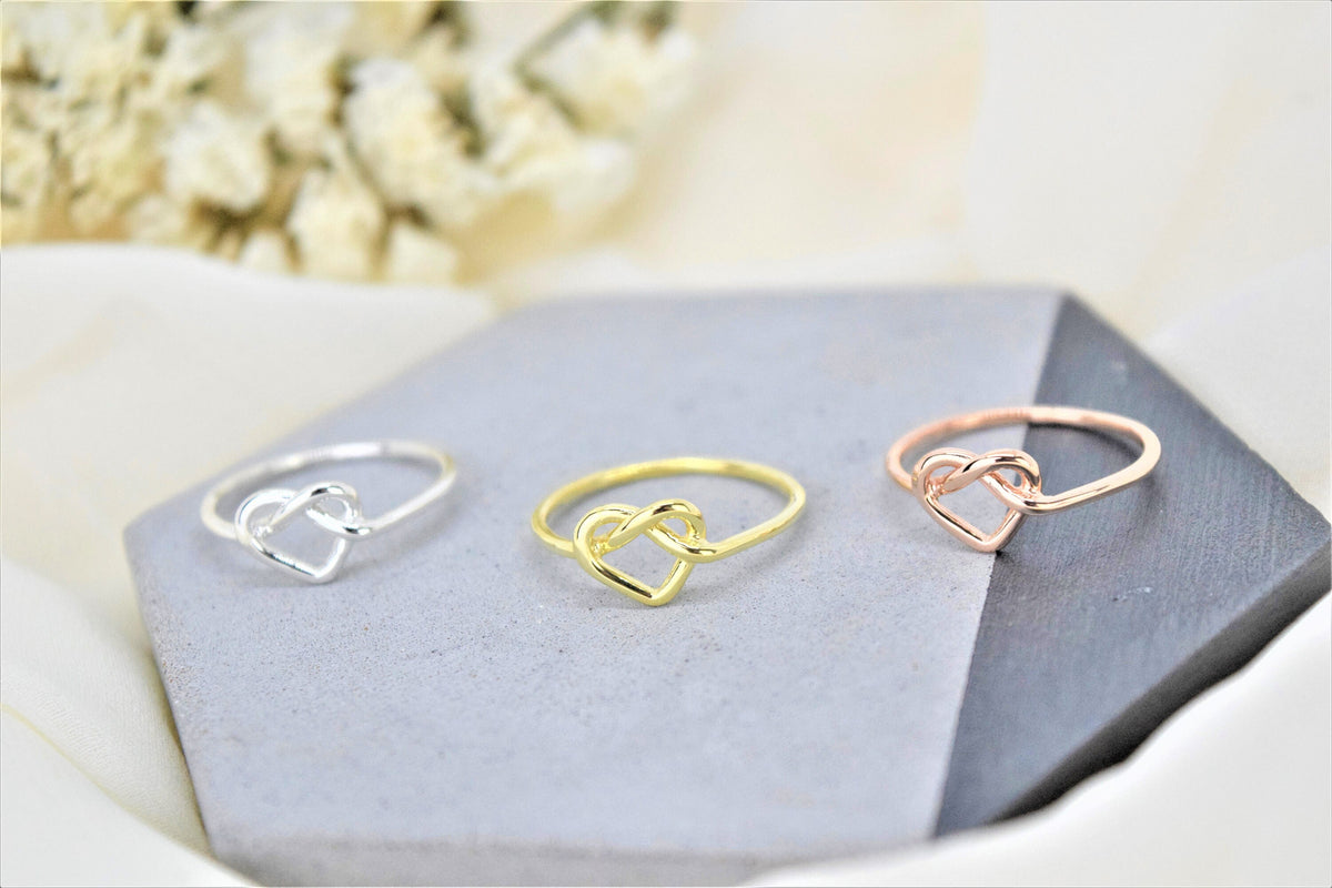 Gold Dainty Minimalist Heart Knot Ring, Silver Cute Modern Engagement, Wedding, Promise Silver Ring • Anniversary, Christmas Gifts for Her