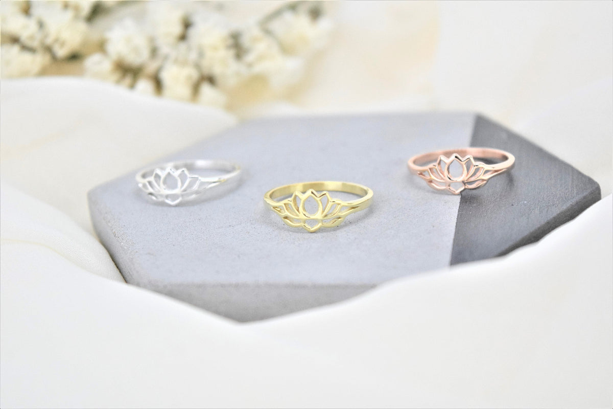 Cute Lotus Flower Engagement Gold Ring • Spiritual Ring Sterling Silver • Gifts for Her