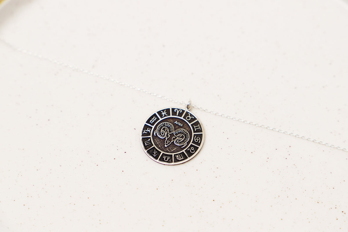 Silver Horoscope Coin Necklace, Custom Zodiac Medallion Pendant Necklace • Cancer, Leo, Gemini, Taurus, Libra Necklace • Birthday Gifts