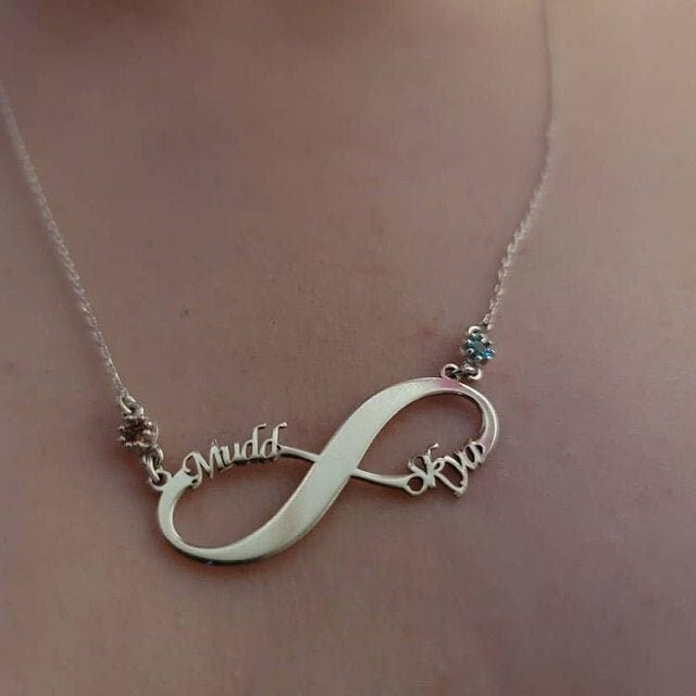 Infinity Name Necklace, Custom Jewelry • Infinity Necklaces with Birthstones • Personalized Infinity Jewelry for Women