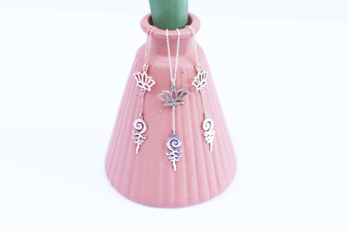 Unalome Lotus Flower Necklace • Meditation Yoga Pendant Necklace • Spiritual Symbol Necklace • Buddhism Necklace • Gift for Women