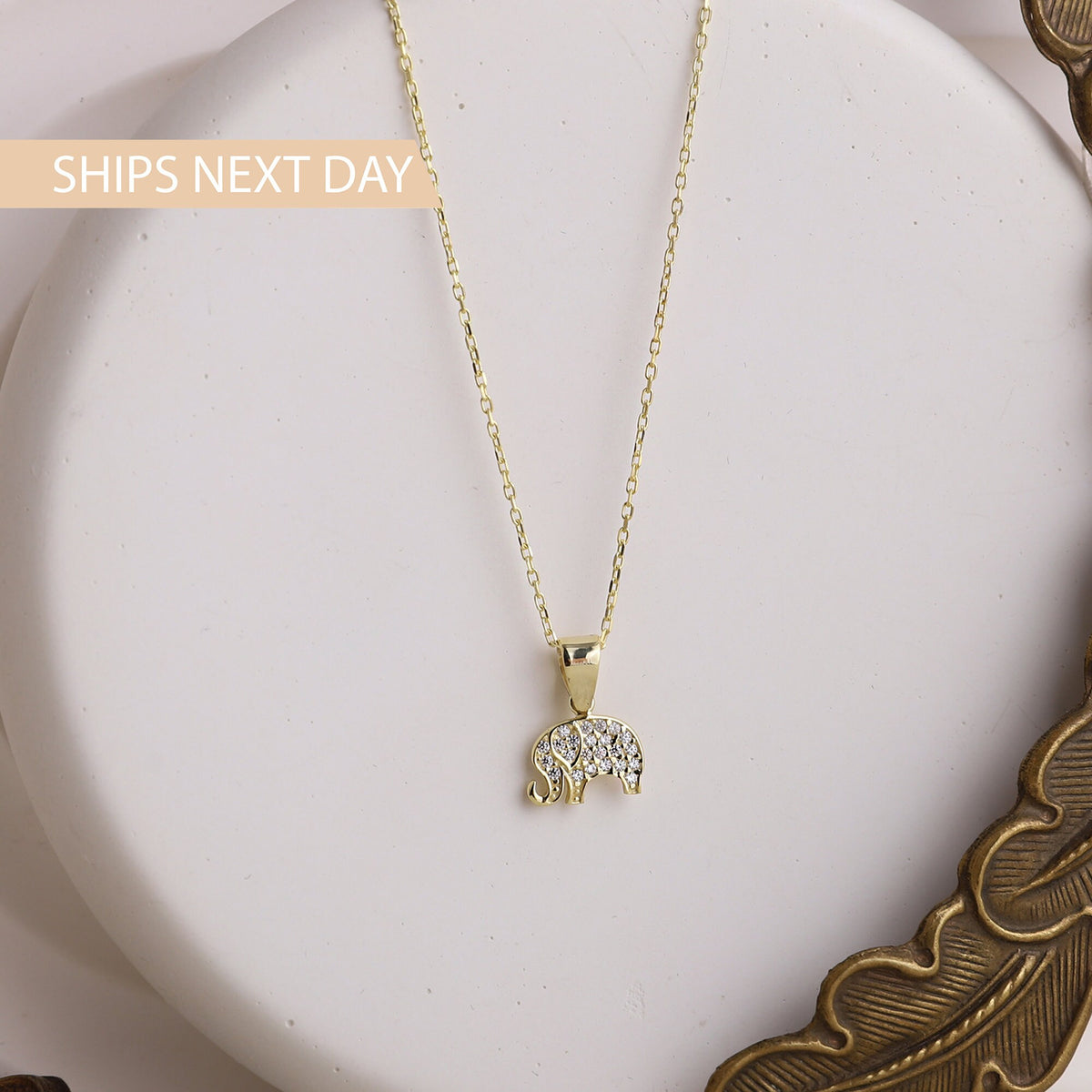 14k Gold Elephant Necklace • Elephant Baby Shower Lucky Charm Jewelry Gifts, Gold Filled Necklace, CZ Diamond Necklace by NecklaceDreamWorld