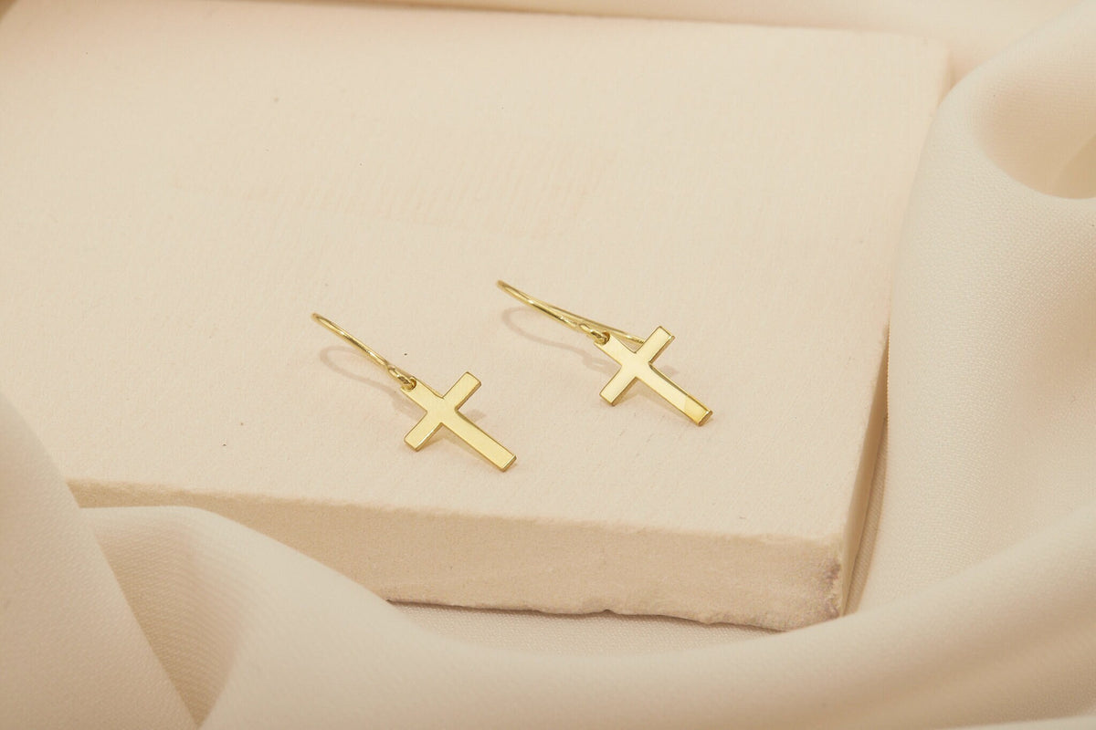 14k Gold Fillled Cross Earrings for Women, Dainty Christian Jewelry, Everyday Earrings in Sterling Silver and Rose by NecklaceDreamWorld