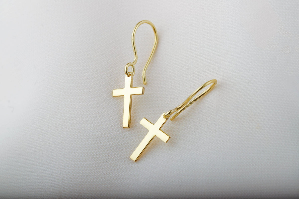 14k Gold Fillled Cross Earrings for Women, Dainty Christian Jewelry, Everyday Earrings in Sterling Silver and Rose by NecklaceDreamWorld
