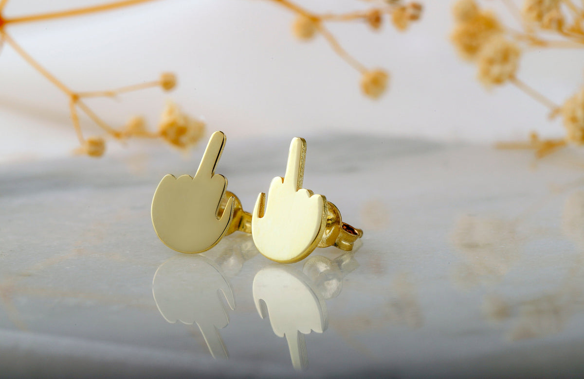 Tiny Middle Finger Earrings, Sterling Silver Middle Finger Jewelry, Fuck You Stud Earrings, Funny Fuck Jewelry, Gold Hand Earrings