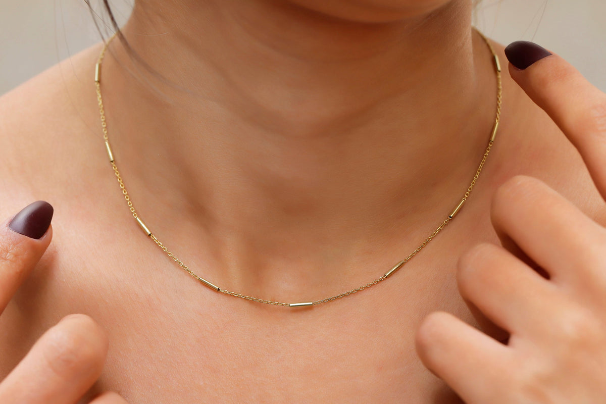 Dainty Gold Filled Chain Necklace, Intermittent Pipe Chain by NecklaceDreamWorld, Everyday Chain, Unique Personalizeed Gifts for Loved Ones