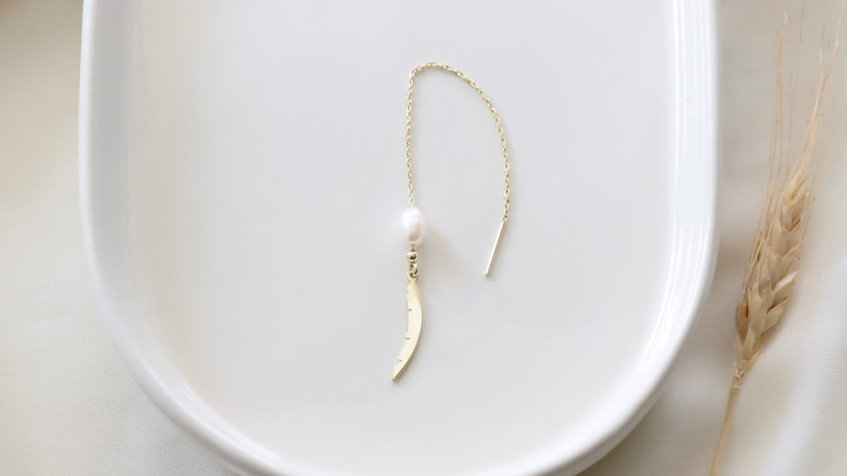 Handmade Leaf Earrings Dangle Gold with Freshwater White Pearl by NecklaceDreamWorld • Perfect Dainty Wedding Jewelery • Birthday Gifts