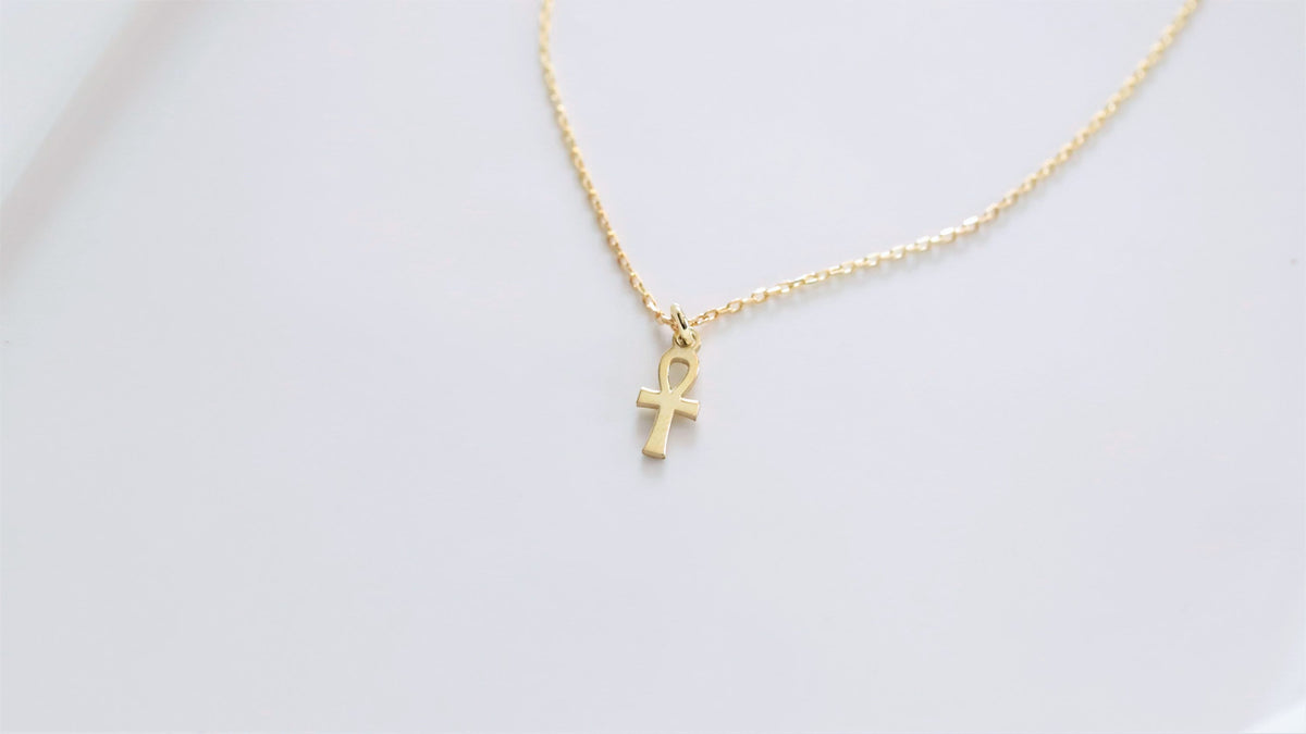 Handmade 14K Solid Gold Minimal Ankh Necklace, Tiny Ancient Egyptian Symbol Jewelry by NecklaceDreamWorld