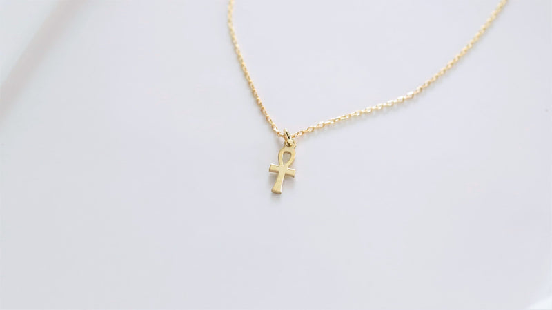 Handmade 14K Solid Gold Minimal Ankh Necklace, Tiny Ancient Egyptian Symbol Jewelry by NecklaceDreamWorld
