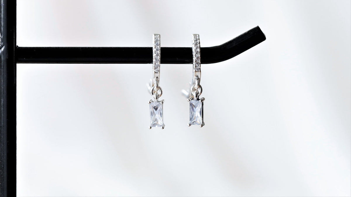 Diamond Hoops Baguette Charm Earrings by NecklaceDreamWorld • Trending Huggie Hoops Earrings • Perfect Dainty Looking • Bridesmaids Gifts
