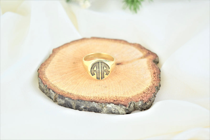 Signet Ring for Men and Women, Gold, Silver and Rose Gold Monogram Jewelry • Perfect Gifts for Her and Him