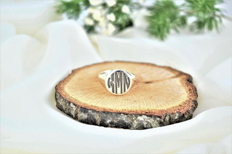 Signet Ring for Men and Women, Gold, Silver and Rose Gold Monogram Jewelry • Perfect Gifts for Her and Him