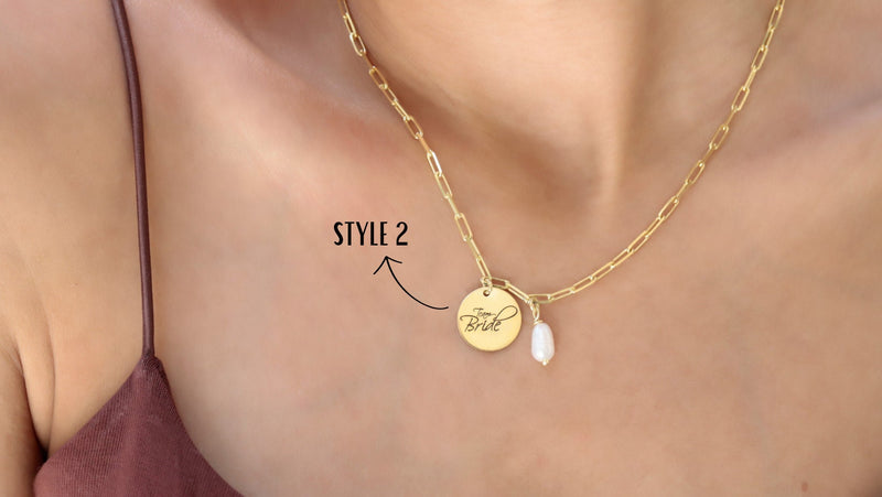 Team Bride Necklace, Bridesmaid Proposal Gifts, Thank you Gifts with Trendy Paper Clip Chain and Pearl, Link Chain Necklace Everyday Jewelry