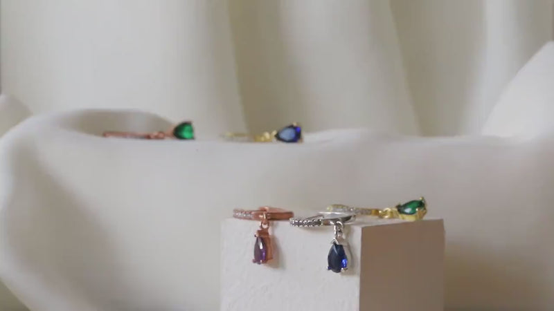 Amethyst, Emerald, Ruby, Sapphire, Diamond Drop Earrings in Sterling Silver, Gold and Rose Gold, Dangling Gemstone - Birthstone Charms