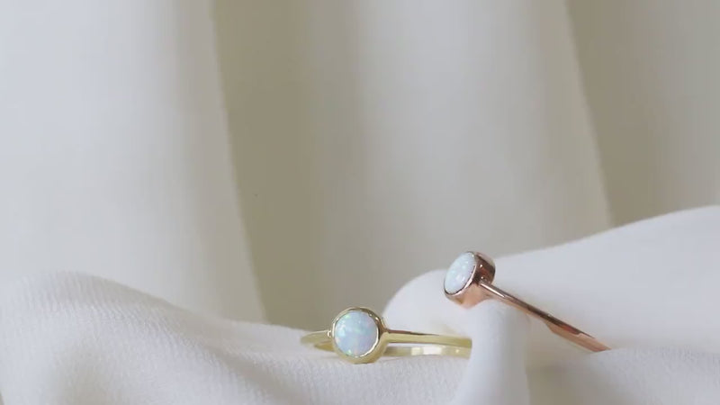 Gold Filled Delicate White Opal Ring, Dainty Gemstone Rings, October Birthstone Jewelry, Stackable Rings for Women, Gifts for Her
