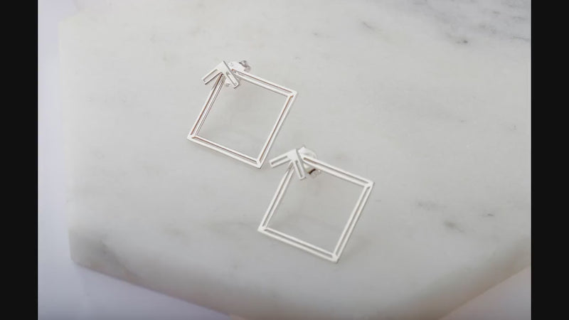 Handmade Ear Jacket Earrings, Square Earring, Double Geometric Earrings, Modern Jewelry Gifts for Women in Rose Gold, Sterling Silver, Gold