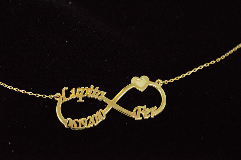 Infinity Name Necklace, Personalized Infinity Necklace, Infinity Necklace with Names, Infinity Necklace with Heart, Infinity Necklace Gold