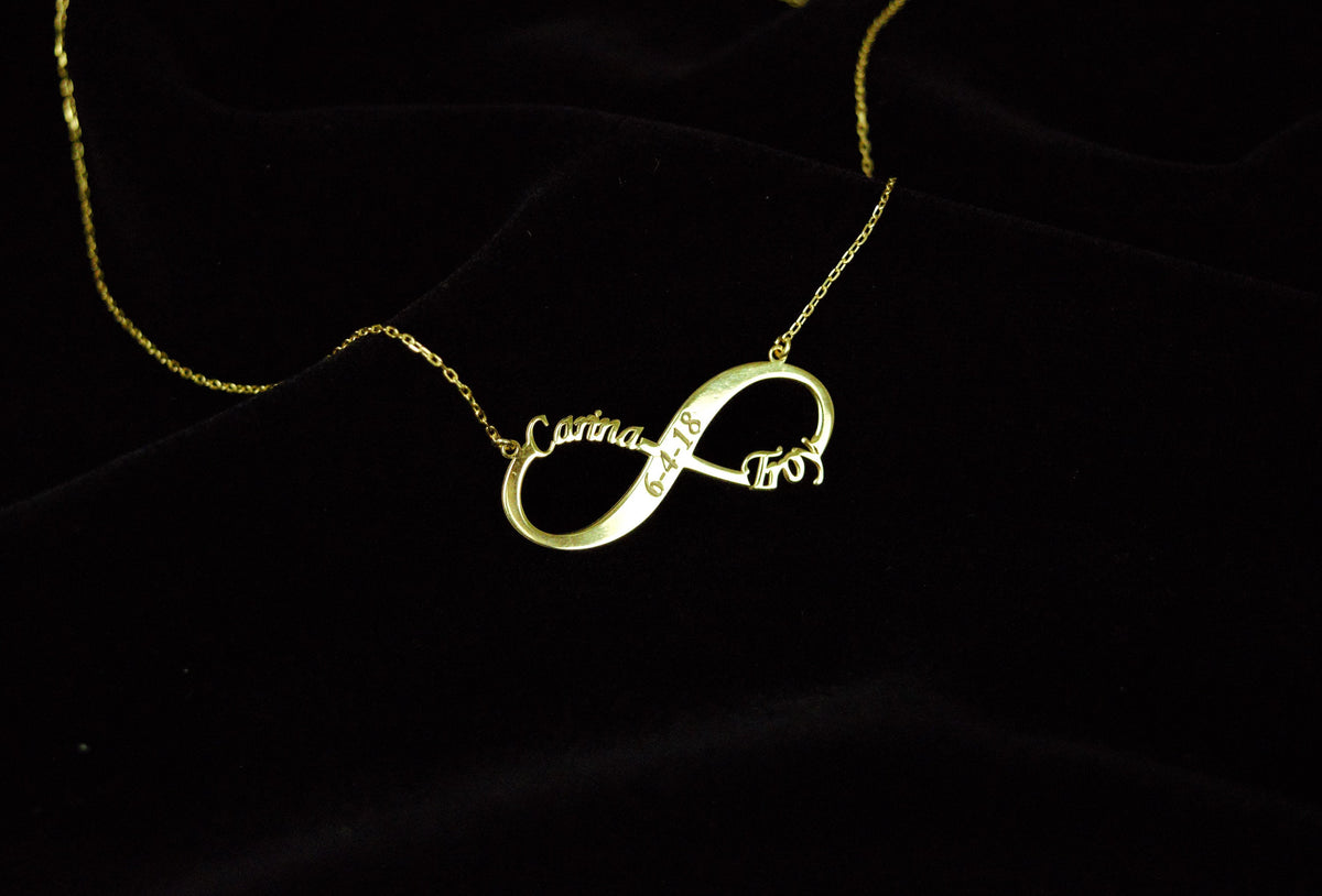 Handmade Infinity Name Necklace 14K Solid Yellow Gold • Custom Infinity Necklace 14K Rose Yellow • Personalized Infinity Necklaces for Women