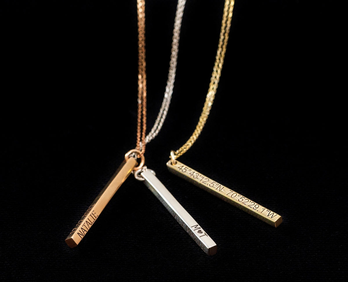 Custom Silver Long Bar Necklaces for Women, Cute Coordinates 4 Sided Bar Jewelry • Friendship Necklace • Perfect Gifts by NecklaceDreamWorld