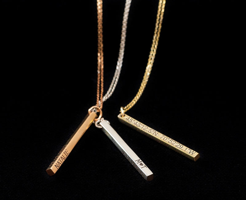 Custom Silver Long Bar Necklaces for Women, Cute Coordinates 4 Sided Bar Jewelry • Friendship Necklace • Perfect Gifts by NecklaceDreamWorld
