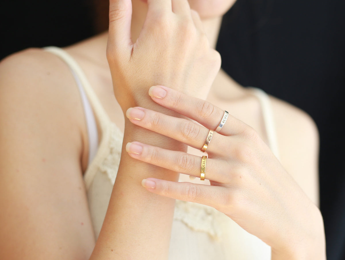 14K Gold Memorial Handwriting Ring • Actual Handwriting Wedding Bands • Custom Stacking Name Rings • Engraved Personalized Handwriting Gifts