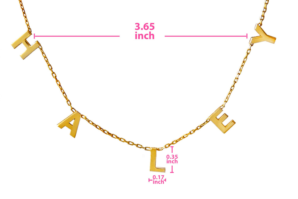 14K Real Gold Handmade Initial Name Necklace, Custom Name Choker Necklace, Initial Necklace, Custom Letter Necklace, Spaced Letter Necklace
