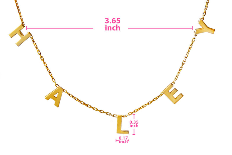 14K Real Gold Handmade Initial Name Necklace, Custom Name Choker Necklace, Initial Necklace, Custom Letter Necklace, Spaced Letter Necklace