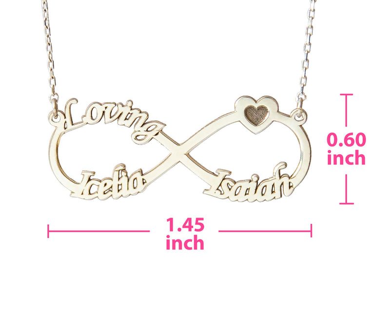 Infinity Name Necklace, Personalized Infinity Necklace, Infinity Necklace with Names, Infinity Necklace with Heart, Infinity Necklace Gold