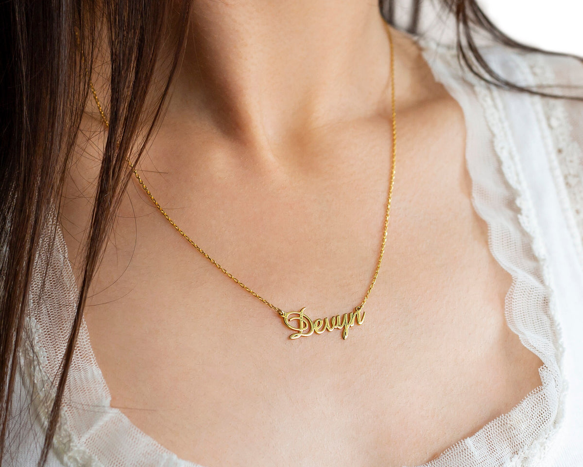 Name Necklace 14k Yellow Gold, Personalized Name Jewelry • Custom Solid Gold Necklace • 14k White Gold and Rose Gold