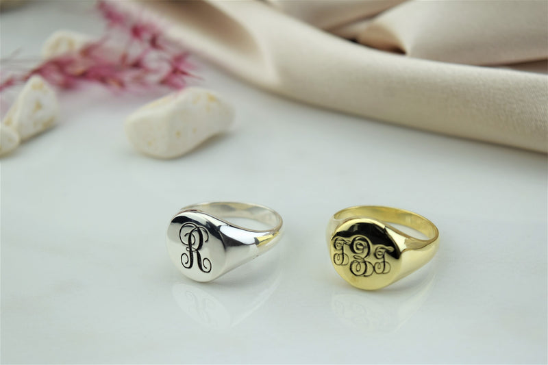 Custom Monogram Engraved Ring Initial Signet Rings, Solid Silver Personalized Monogram Letter Ring for Her and Him by NecklaceDreamWorld