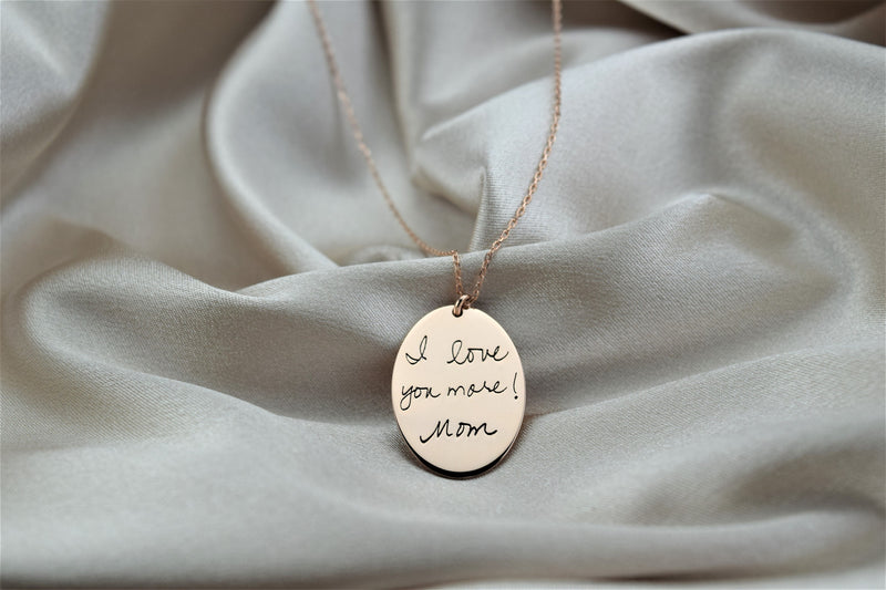 Actual Fingerprint Necklace, Memorial Jewelry Necklace in Sterling Silver • Oval Fingerprint Jewelry • Fingerprint and Handwriting Necklace