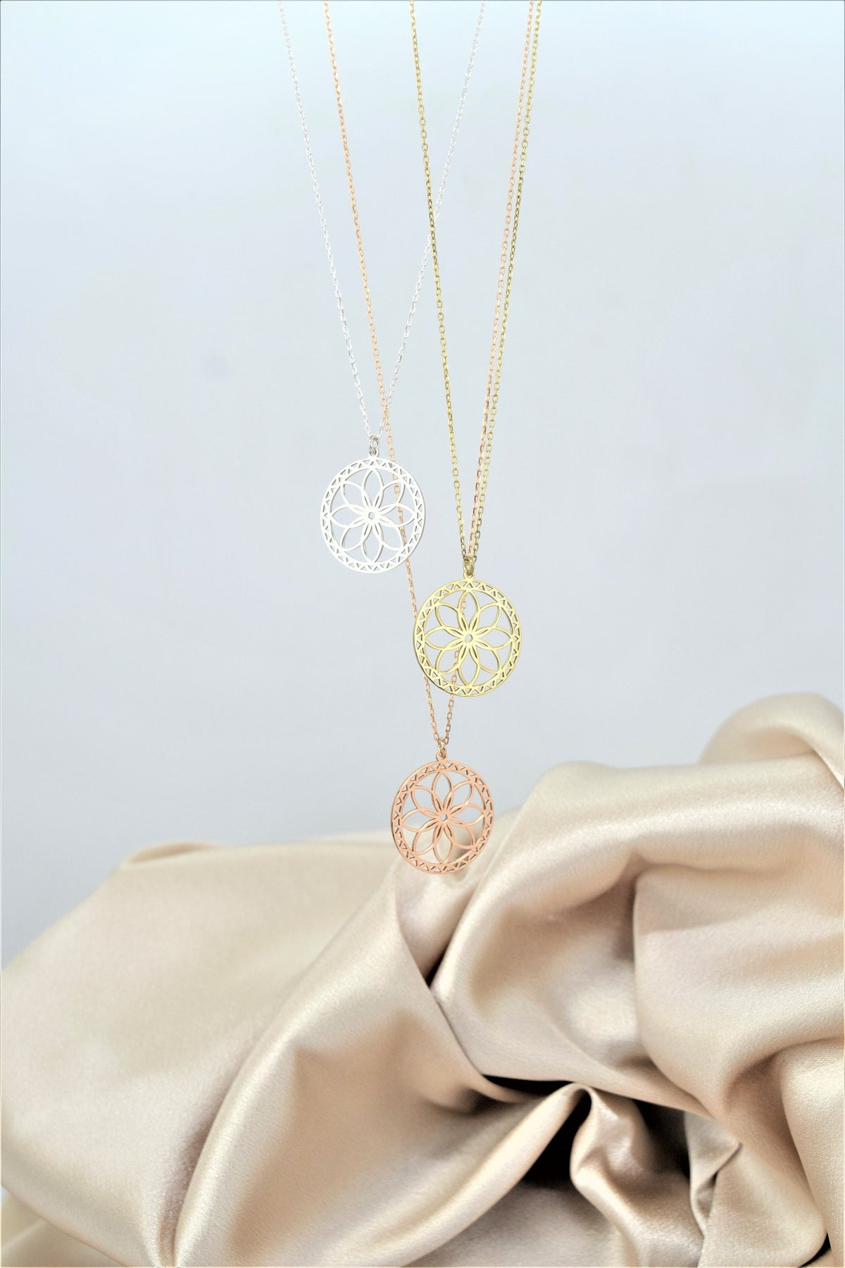 Ready to Ship Mandala Necklace Handmade • Sacred Geometry Flower Seed of Life Jewelry • Spiritual Yoga Necklace Sterling Silver, Rose, Gold