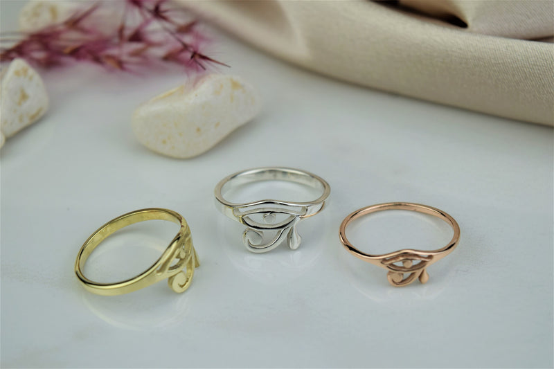14K Solid Gold Handmade Eye of Horus Ring, Mandala Ra Jewelry • Perfect White Gold Gift • Egypt Ring by NecklaceDreamWorld