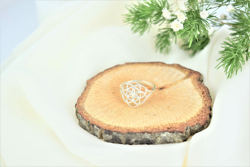 Handmade 14K Solid Gold Flower of Life Rings • Mandala Ring Rose Gold • Seed of Life Jewelry White Gold • Sacred Geometry Gifts