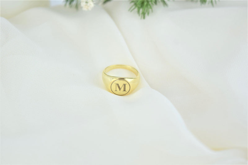 Personalized Women Signet Ring, Initial Engraved Ring in Sterling Silver, Gold and Rose Gold • Perfect Delicate Handmade Jewelry Gifts