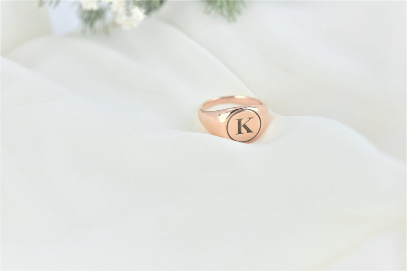 Personalized Women Signet Ring, Initial Engraved Ring in Sterling Silver, Gold and Rose Gold • Perfect Delicate Handmade Jewelry Gifts