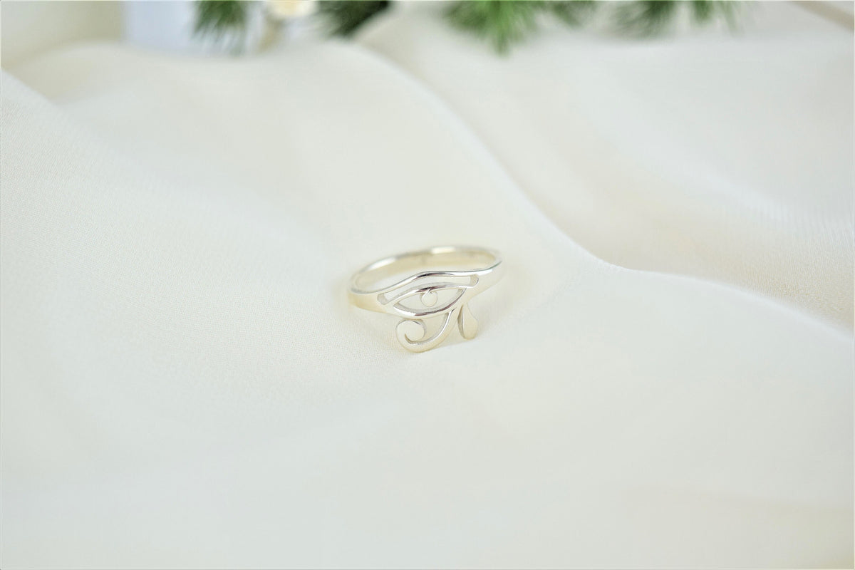 14K Solid Gold Handmade Eye of Horus Ring, Mandala Ra Jewelry • Perfect White Gold Gift • Egypt Ring by NecklaceDreamWorld