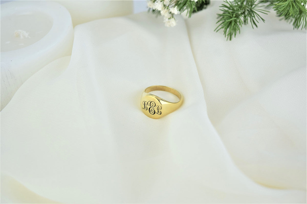 Custom Monogram Engraved Ring Initial Signet Rings, Solid Silver Personalized Monogram Letter Ring for Her and Him by NecklaceDreamWorld
