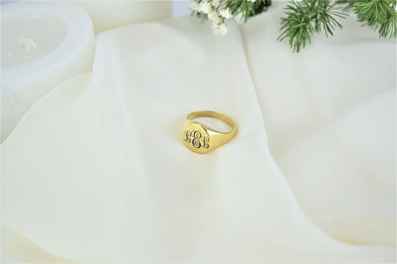 Custom Monogram Engraved Ring Initial Signet Rings, Solid Silver Personalized Monogram Letter Ring for Her and Him by NecklaceDreamWorld