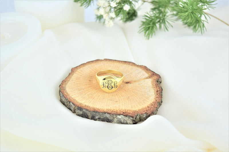 Custom Monogram Engraved Ring Initial Signet Rings, Solid Silver Personalized Monogram Letter Ring for Her and Him by NecklaceDreamWorld
