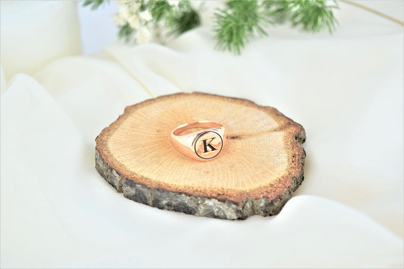 Personalized Women Signet Ring, Initial Engraved Ring in Sterling Silver, Gold and Rose Gold • Perfect Delicate Handmade Jewelry Gifts